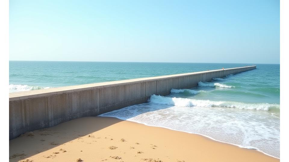 Newly built sea wall protecting a coastline
