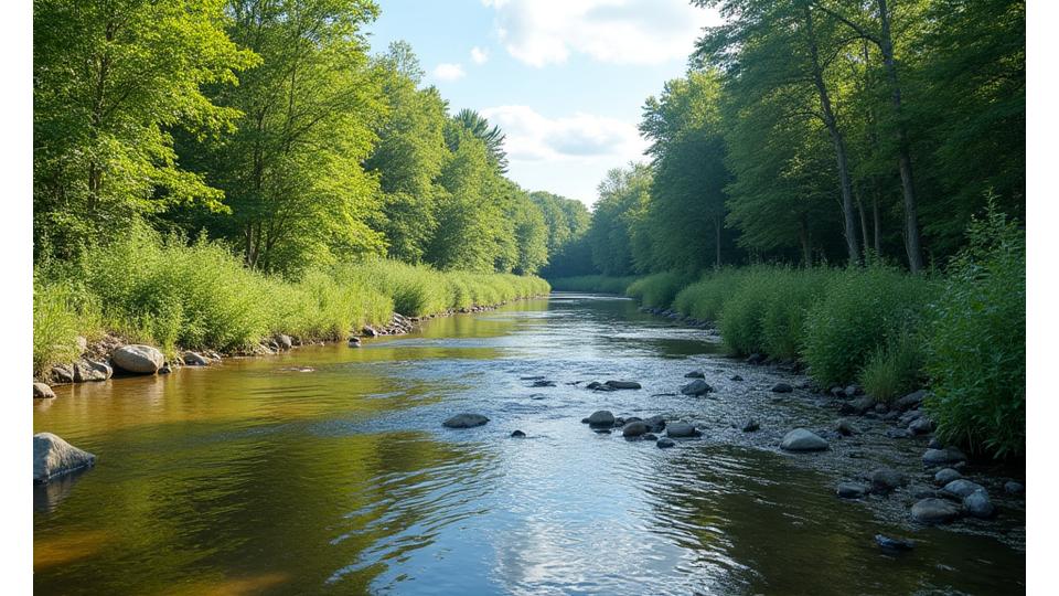Restored river with lush vegetation