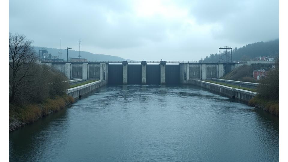 Flood defense system protecting a town