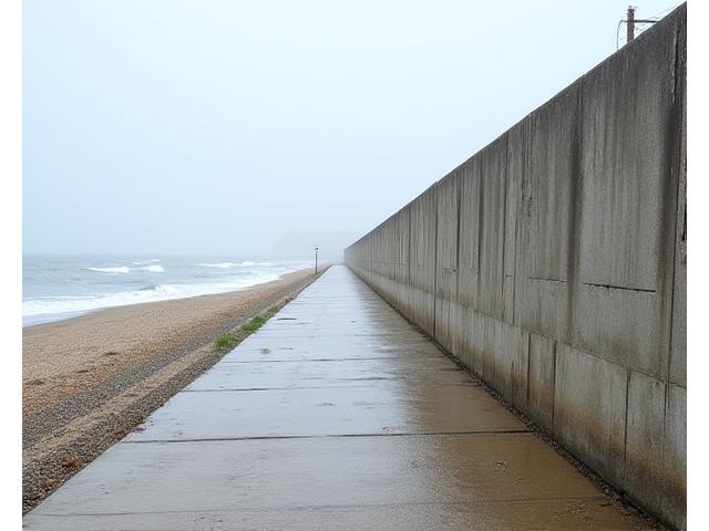 Reinforced concrete sea wall protecting a coastline from erosion